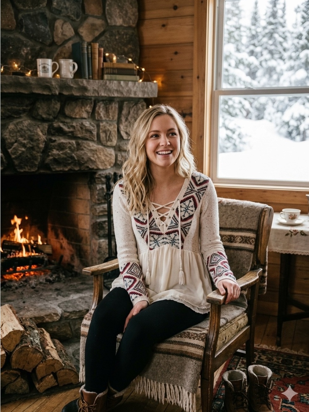 Abercrombie & Fitch Boho Cream and multicolored Patterned Sweater/Blouse - Picture 2 of 7